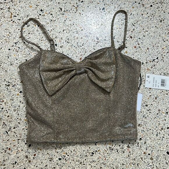 NWT Dillards Originality taupe shimmer gold bow camisole tank small s - Picture 1 of 7